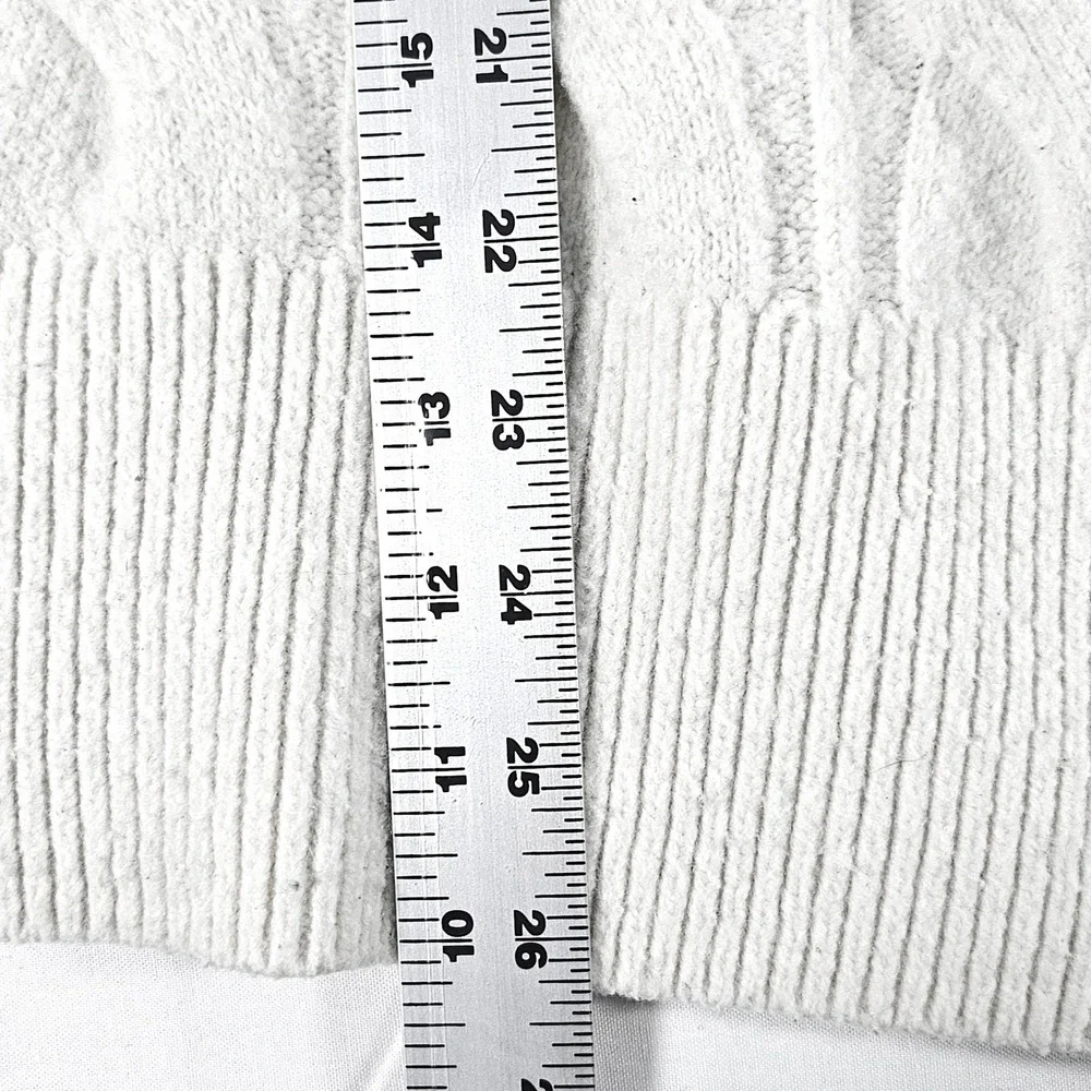 Aerie Womens Cream White Cable Knit Crew Neck Raglan Sweater Size Small